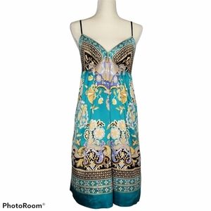 BEIGE By ECI Floral Turquoise Dress Sz S